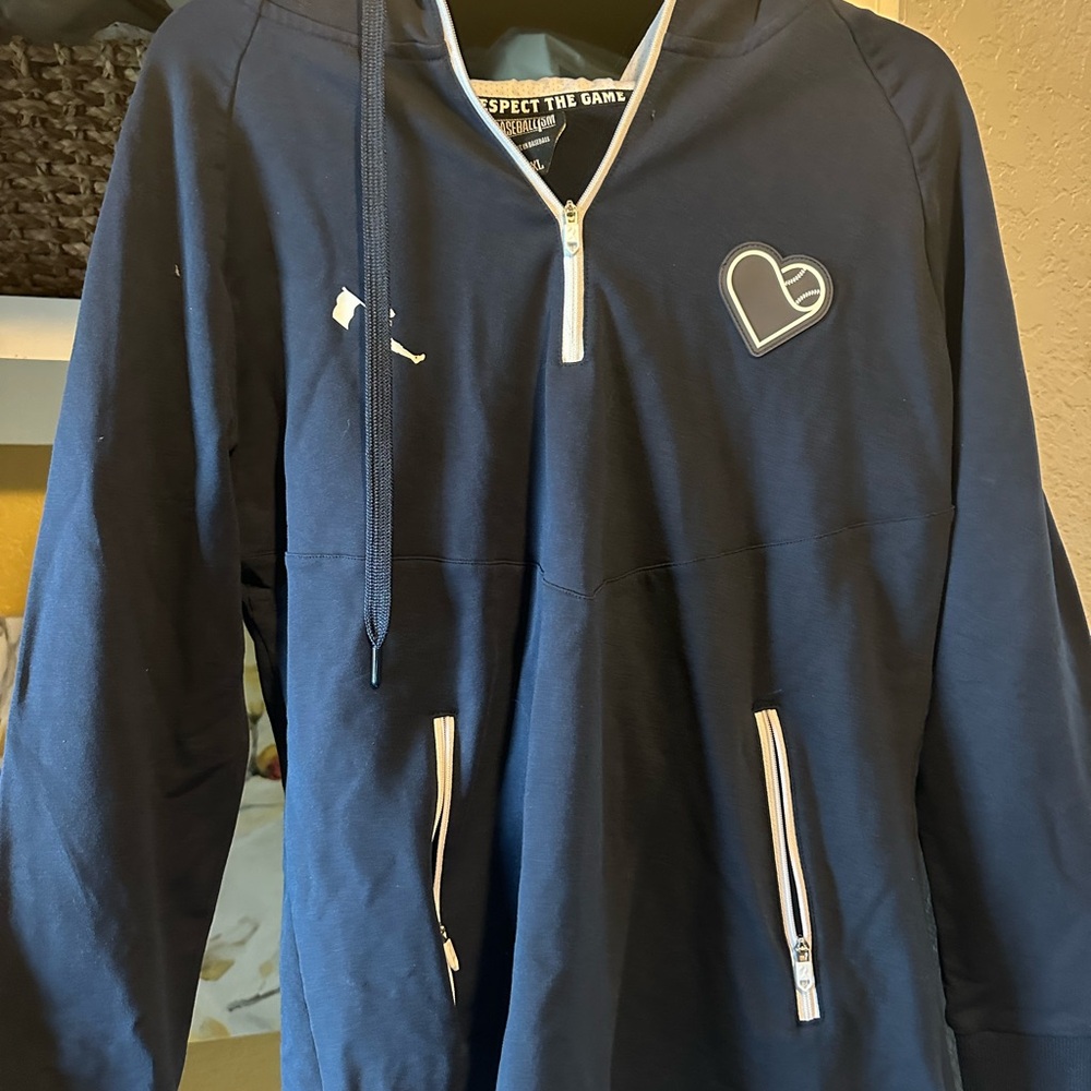 Blue and White Quarter-Zip Pullover with Heart Patch